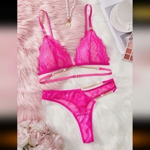 2 For $40 NEW! Pink Lace Bralette and Panty Set NIP Size Large